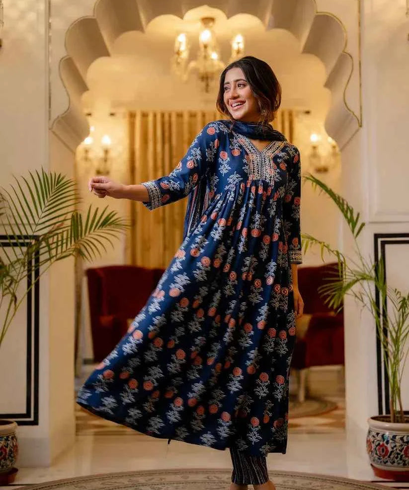 Azure Petal Pure Viscose Anarkali Suit