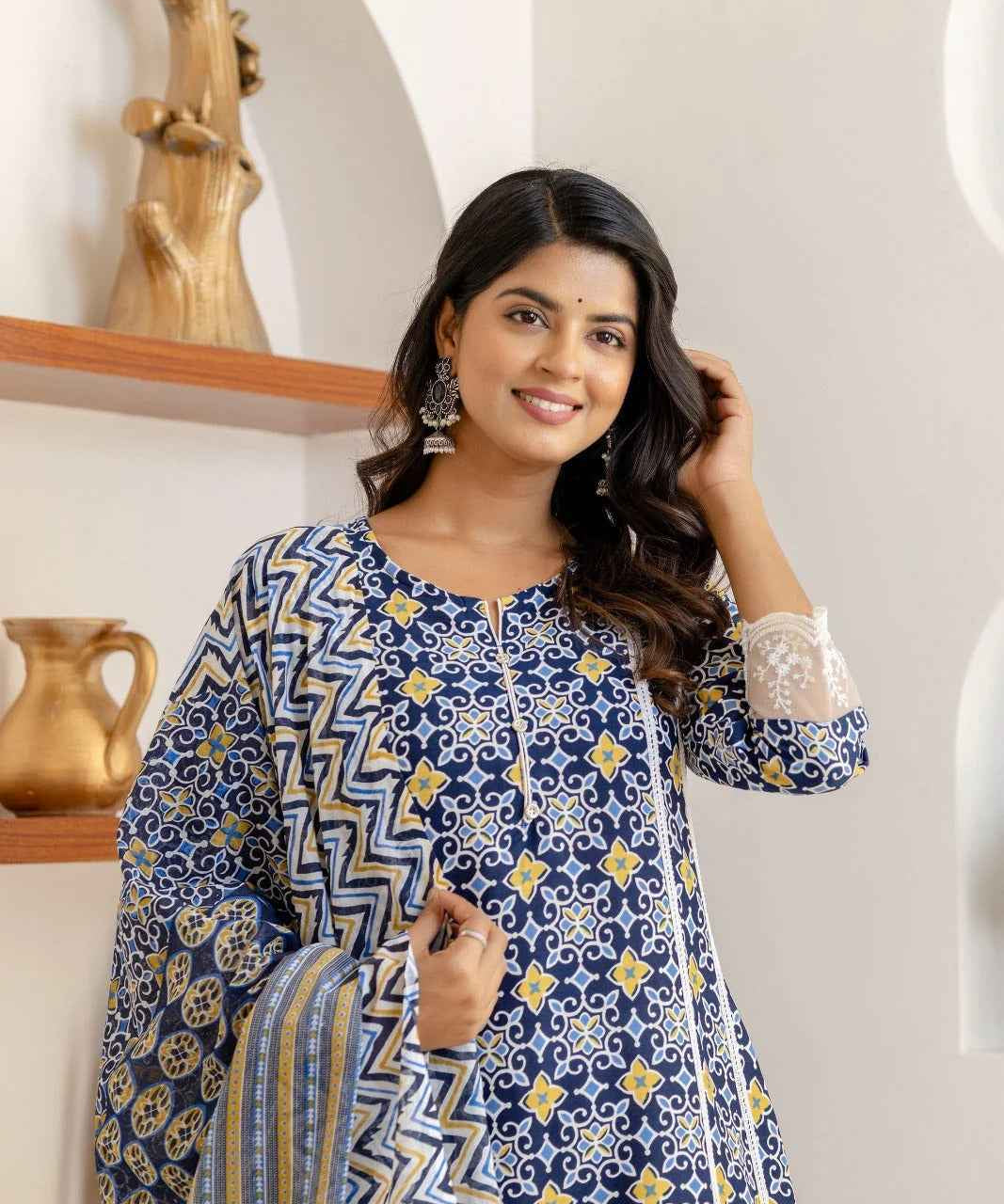 Indigo Mosaic Viscose Rayon Suit Set