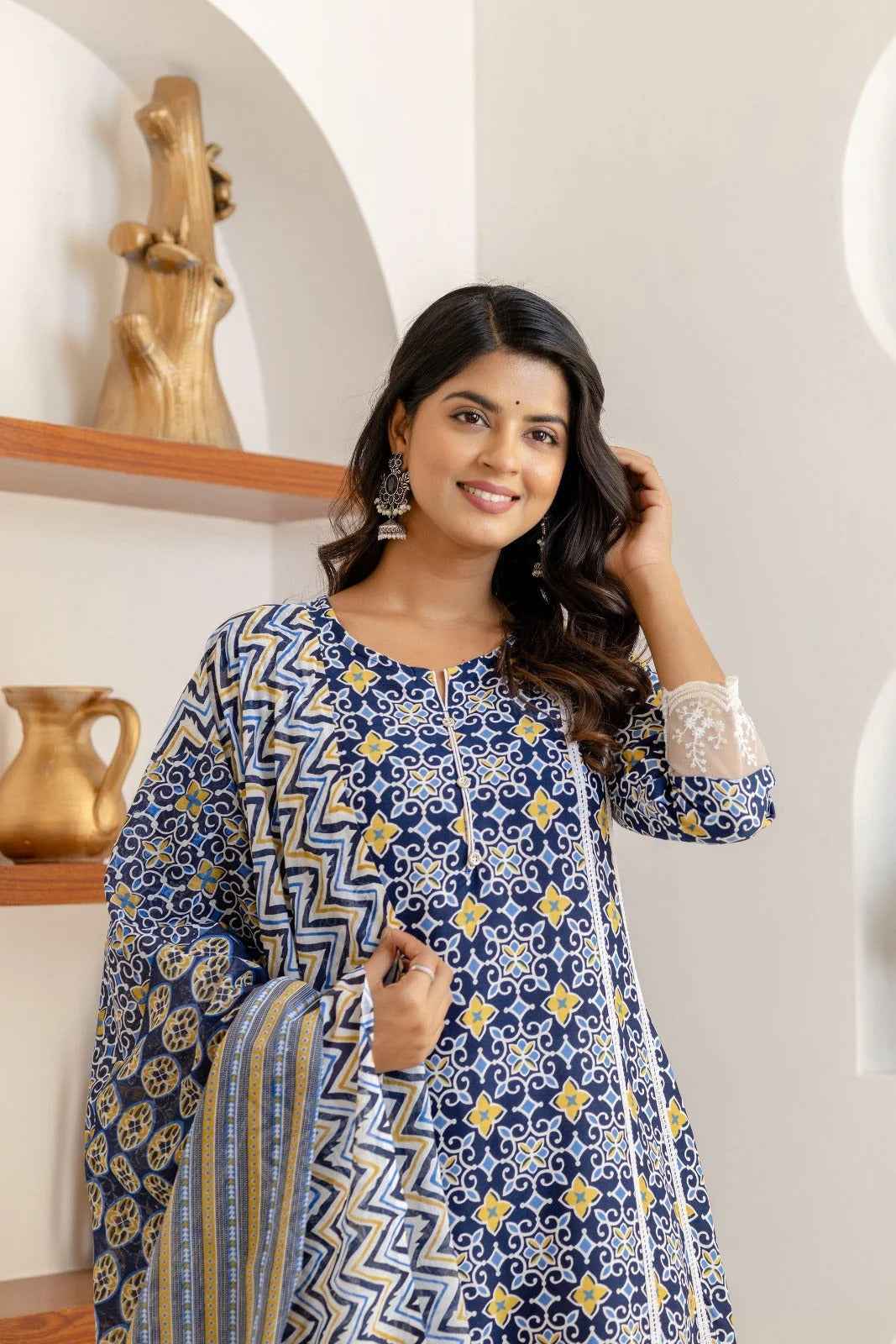 Indigo Mosaic Viscose Rayon Suit Set