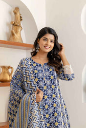 Indigo Mosaic Viscose Rayon Suit Set