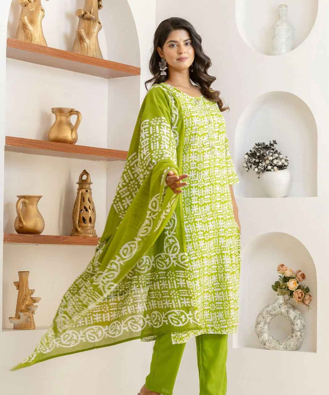 Lime Lattice Viscose Rayon Suit Set