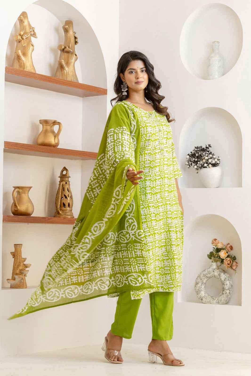 Lime Lattice Viscose Rayon Suit Set
