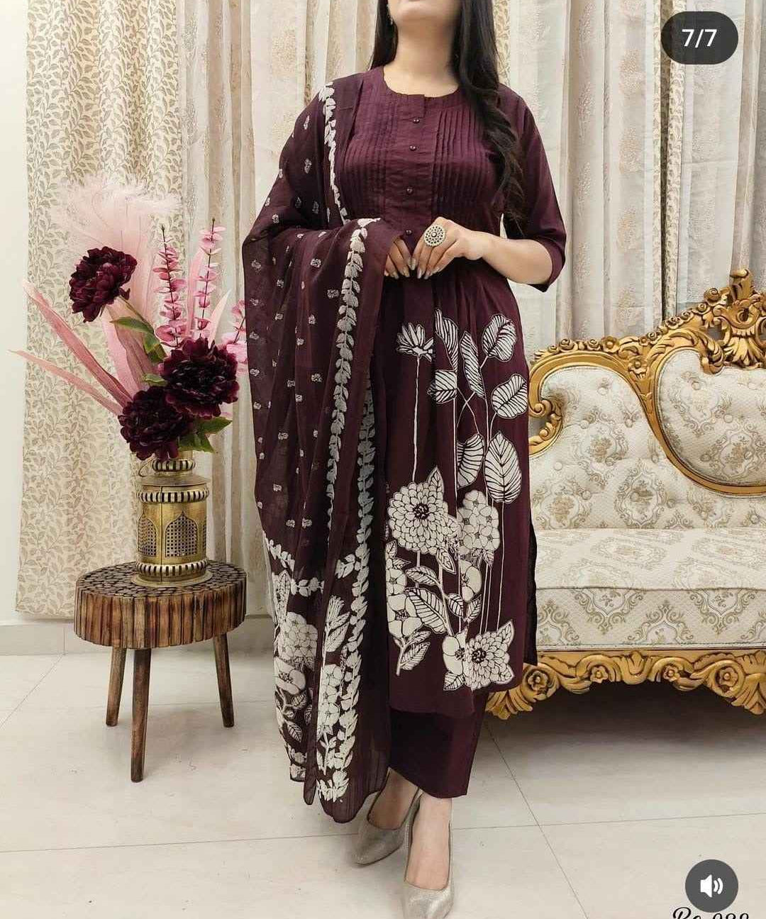 Plum Petals Cotton Suit Set