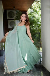 Mint Green Georgette Anarkali Gown with Dupatta