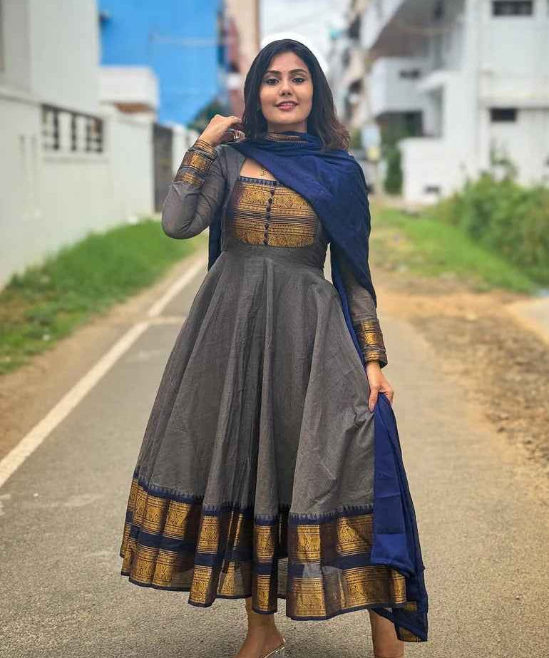 Anarkali Pure Kanchi Cotton With Dupatta Georgette Silk