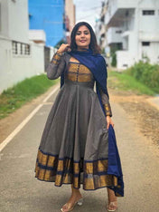 Anarkali Pure Kanchi Cotton With Dupatta Georgette Silk