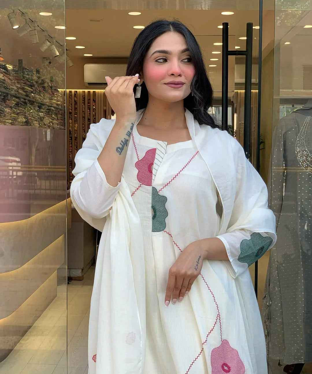 Whisper White Floral Mul Cotton Suit Set