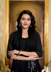 Black Cotton Embroidered Kurta Set with Dupatta