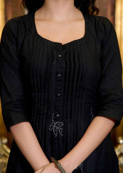 Black Cotton Embroidered Kurta Set with Dupatta