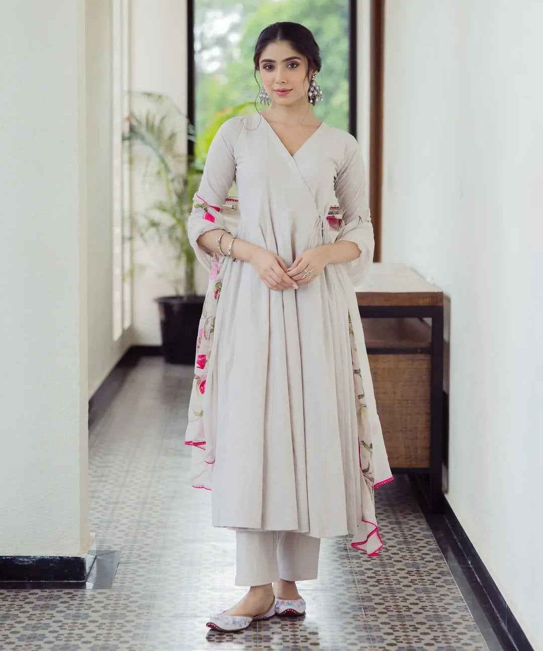 Canvas Grey Handpainted Cotton Suit Set