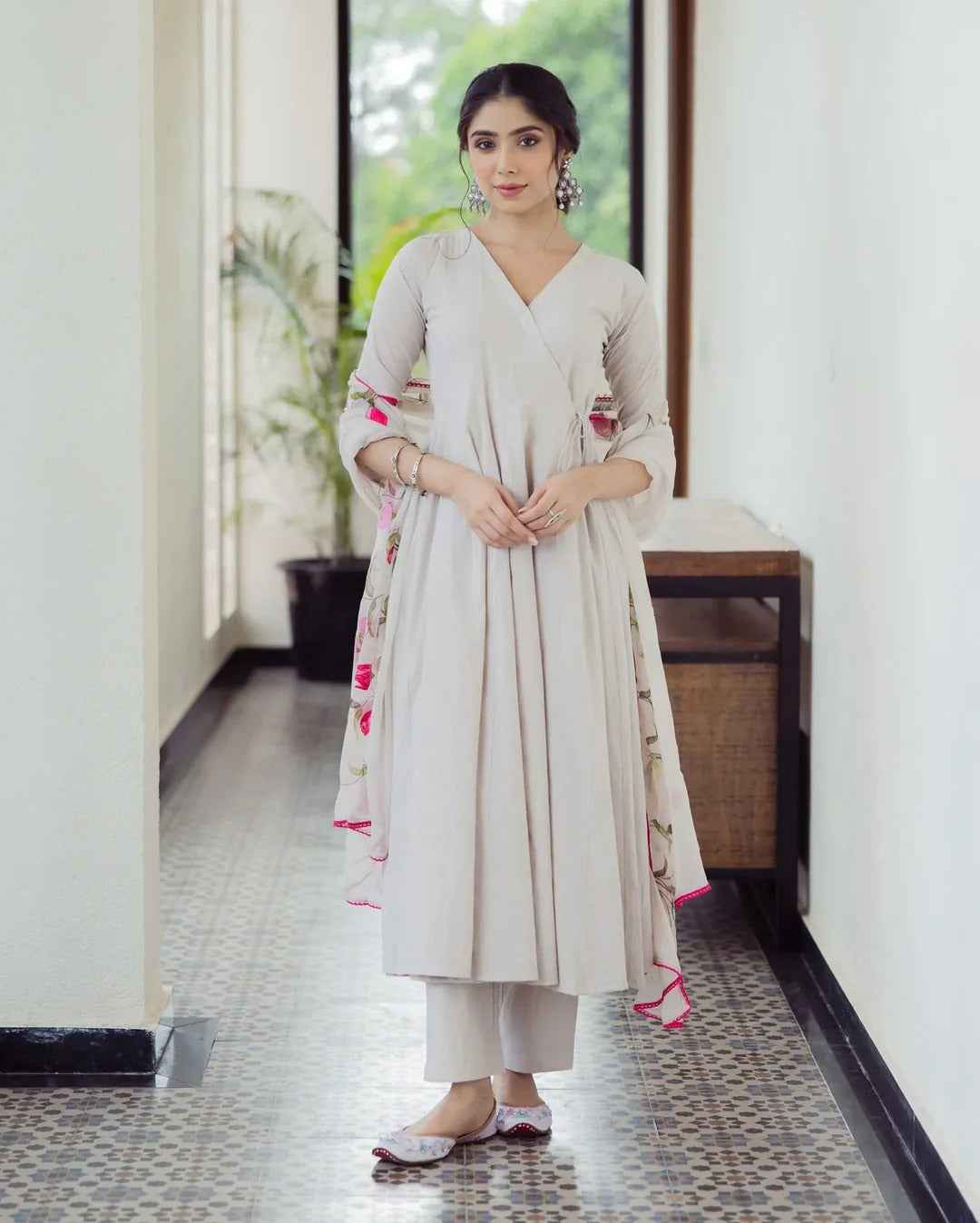 Canvas Grey Handpainted Cotton Suit Set