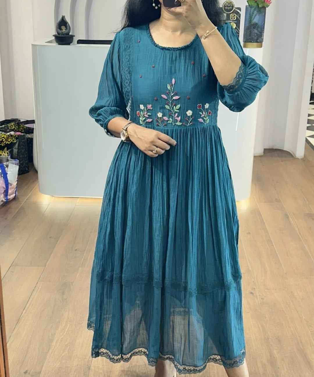 Cobalt Blue Mulchanderi Handworked Frock