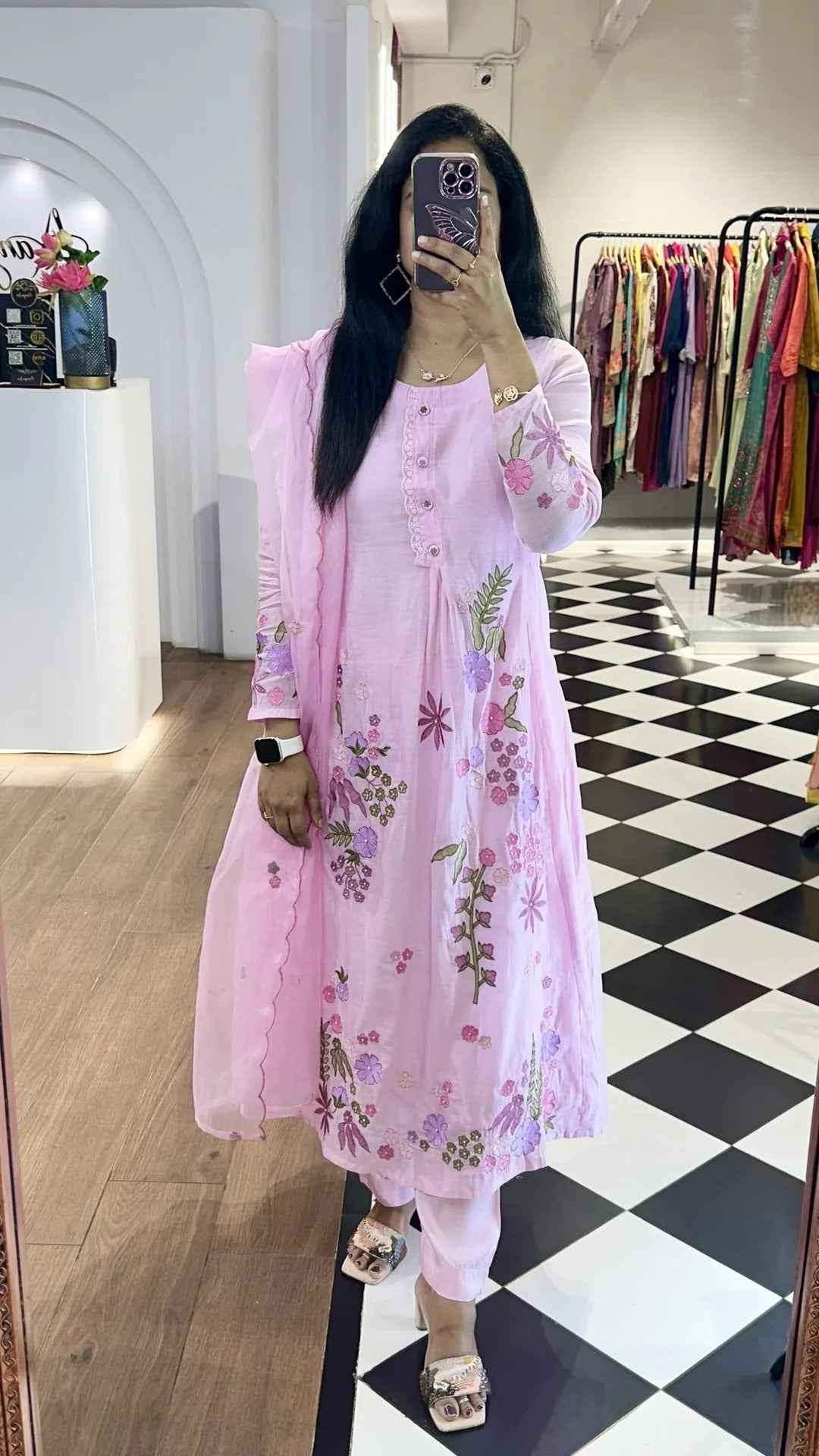 Baby Pink Mul Chanderi Embroidered Suit Set