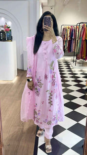 Baby Pink Mul Chanderi Embroidered Suit Set