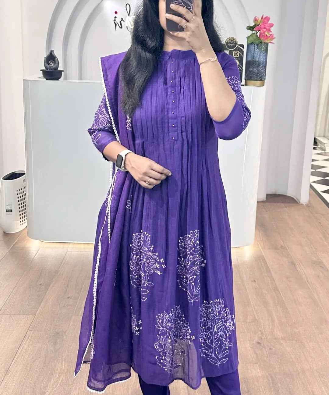 Purple Mul Chanderi Suit Set