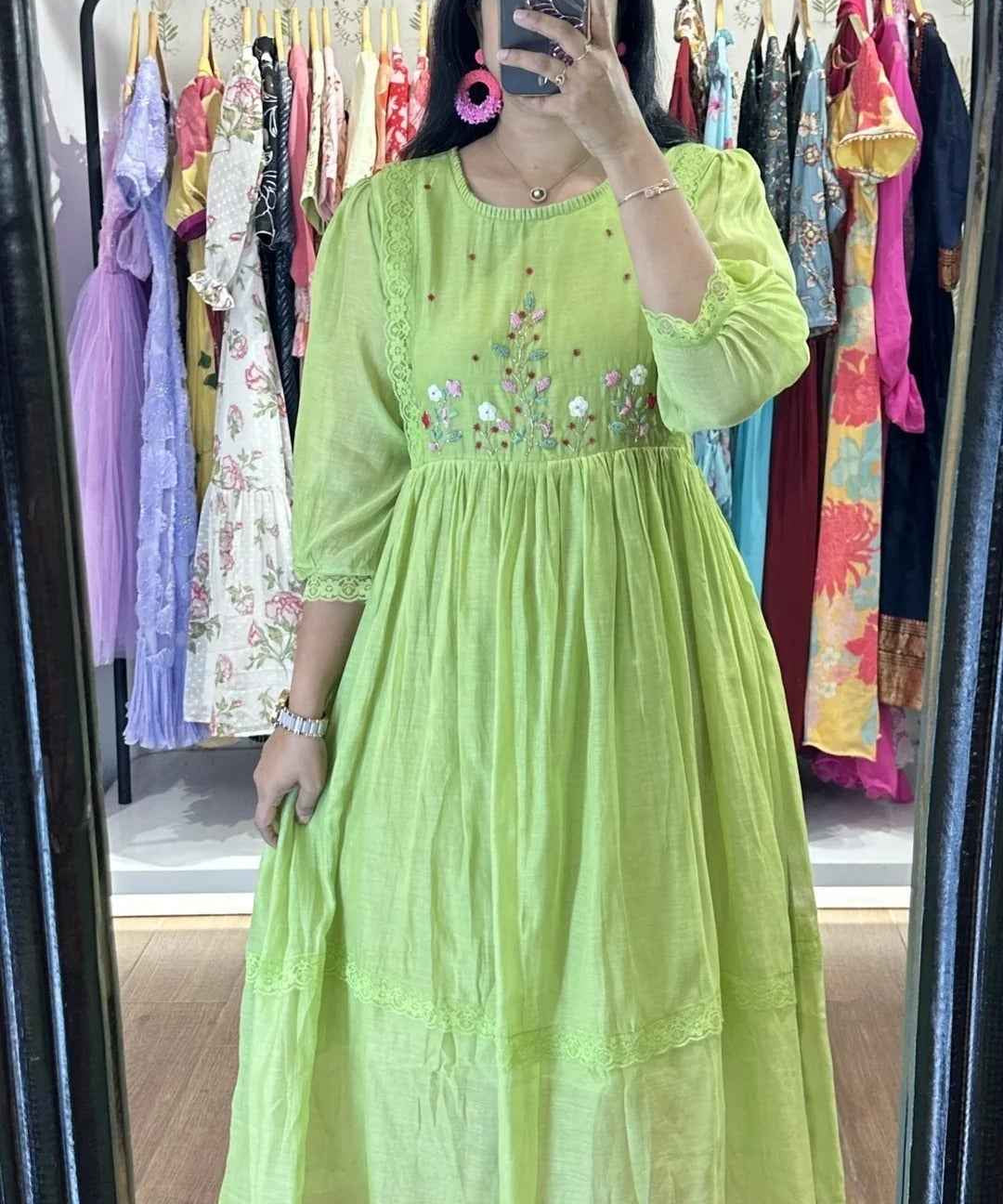 Light Green Mulchanderi Handworked Frock