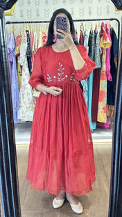 Red Mulchanderi Handworked Frock