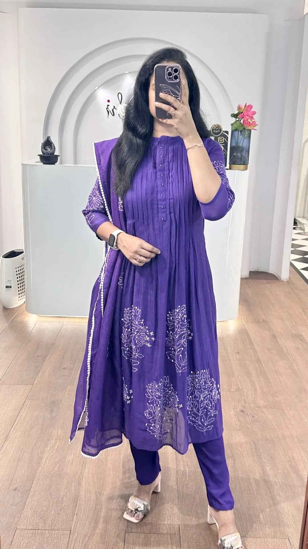 Baby Purple Mul Chanderi Embroidered Suit Set