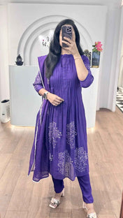 Baby Purple Mul Chanderi Embroidered Suit Set