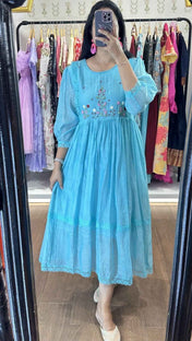 Sky Blue Mulchanderi Handworked Frock