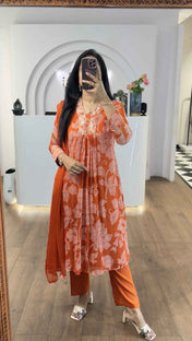 Orange Bandhej Chinnon Aline Suit Set