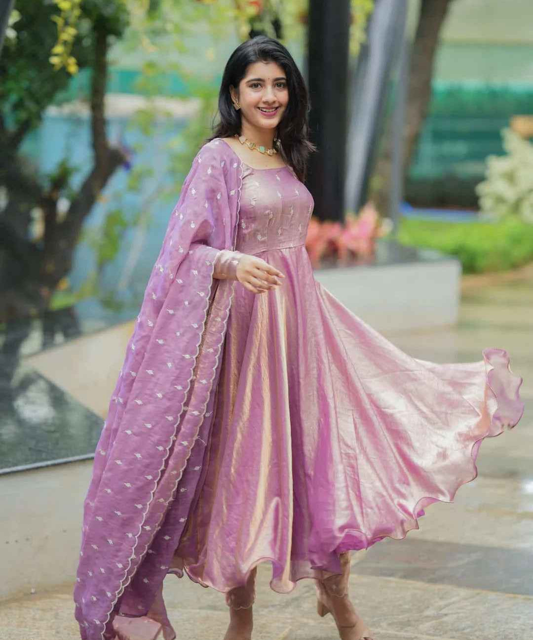 Lavender Space Silk Anarkali
