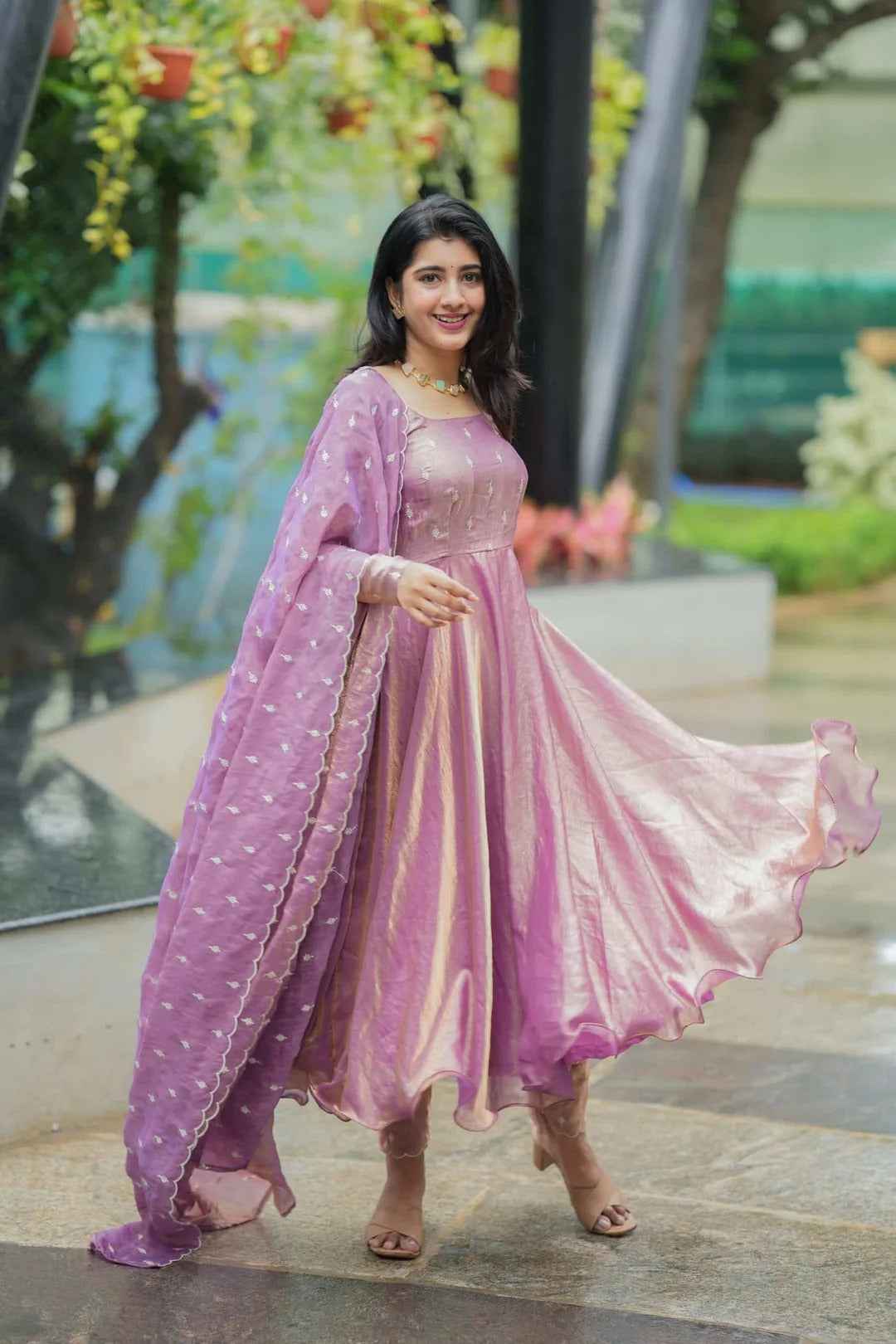 Lavender Space Silk Anarkali