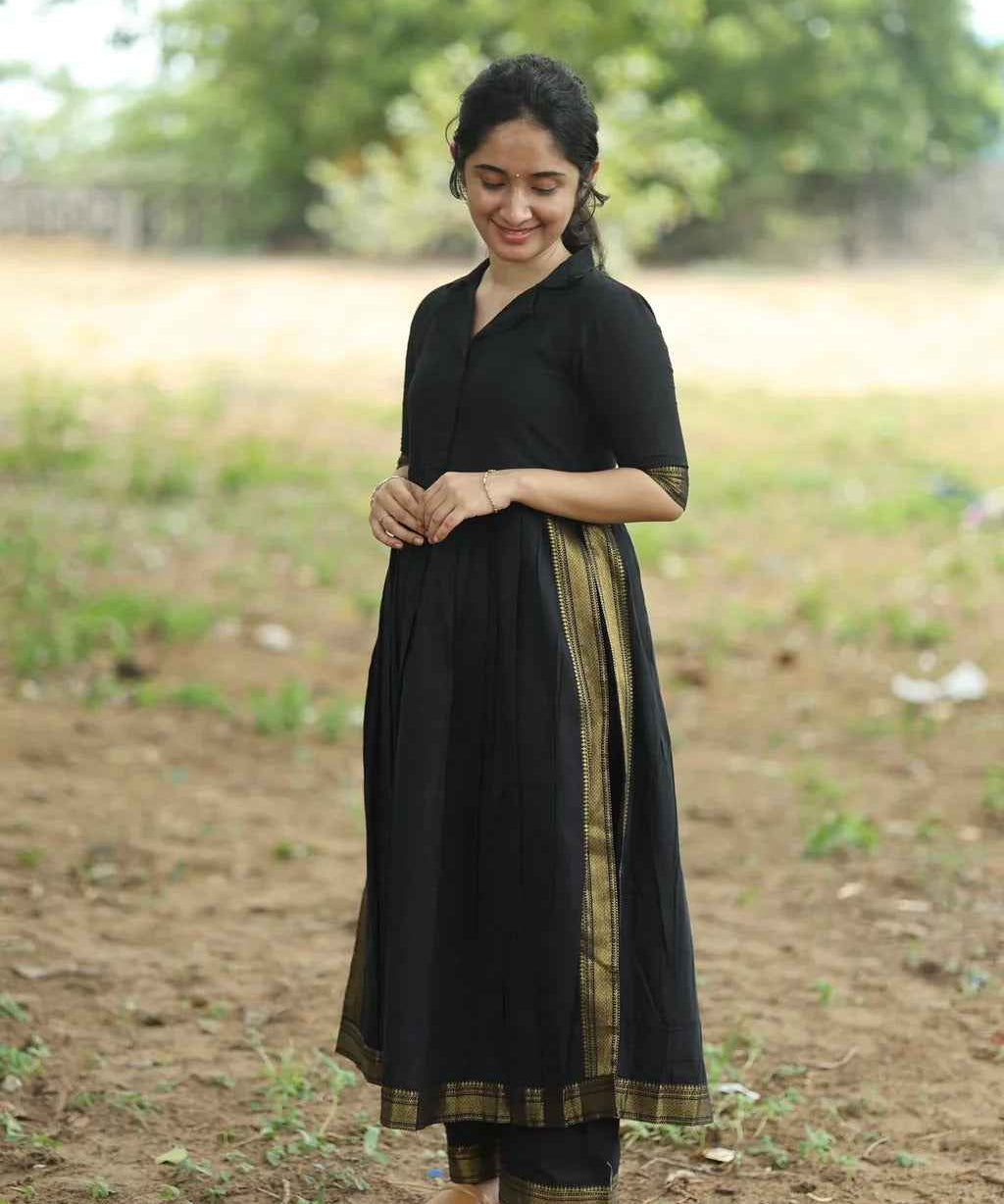 Black Linen Full Kurta Set