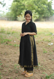 Black Linen Full Kurta Set