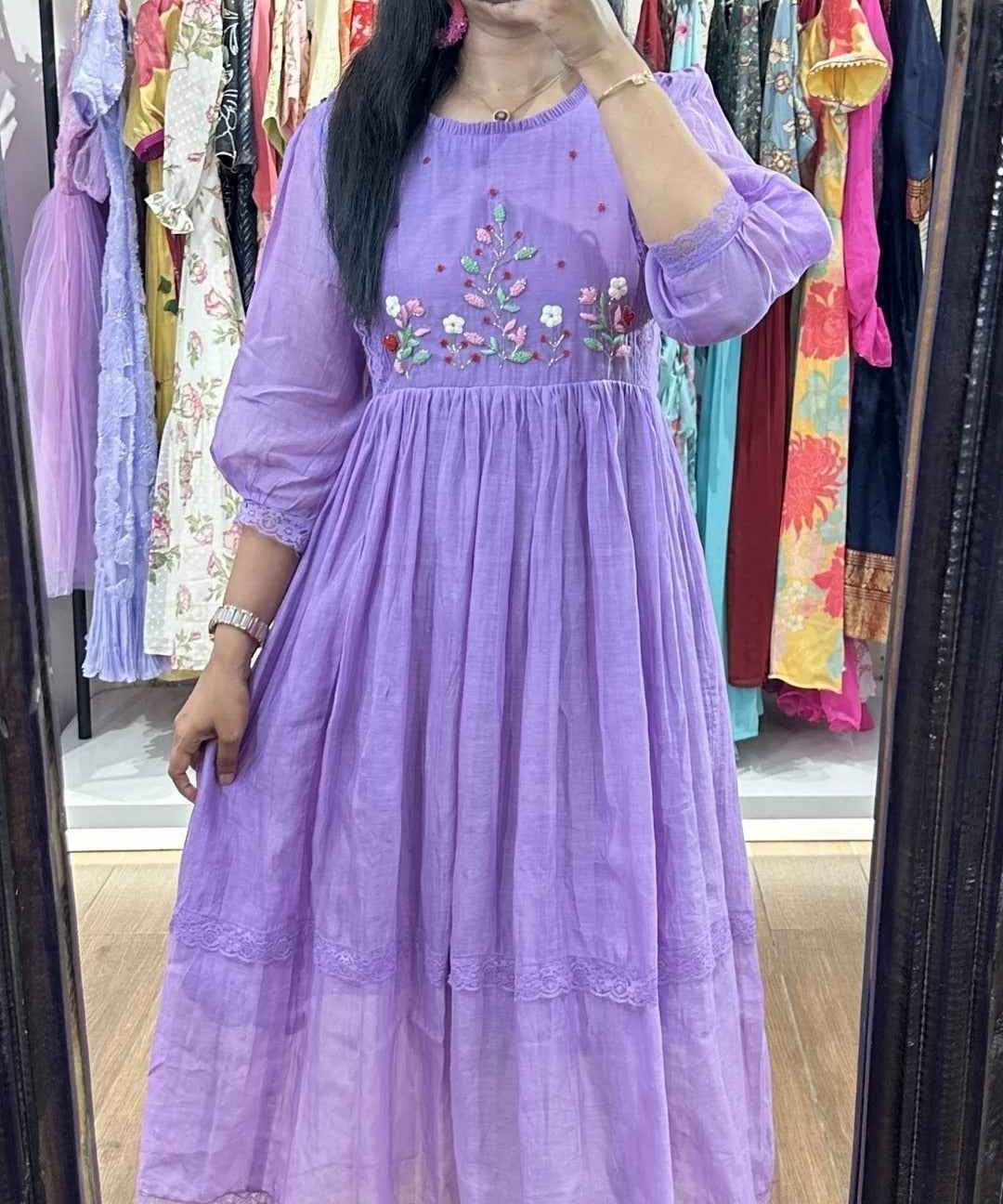 Lavender Mulchanderi Handworked Frock