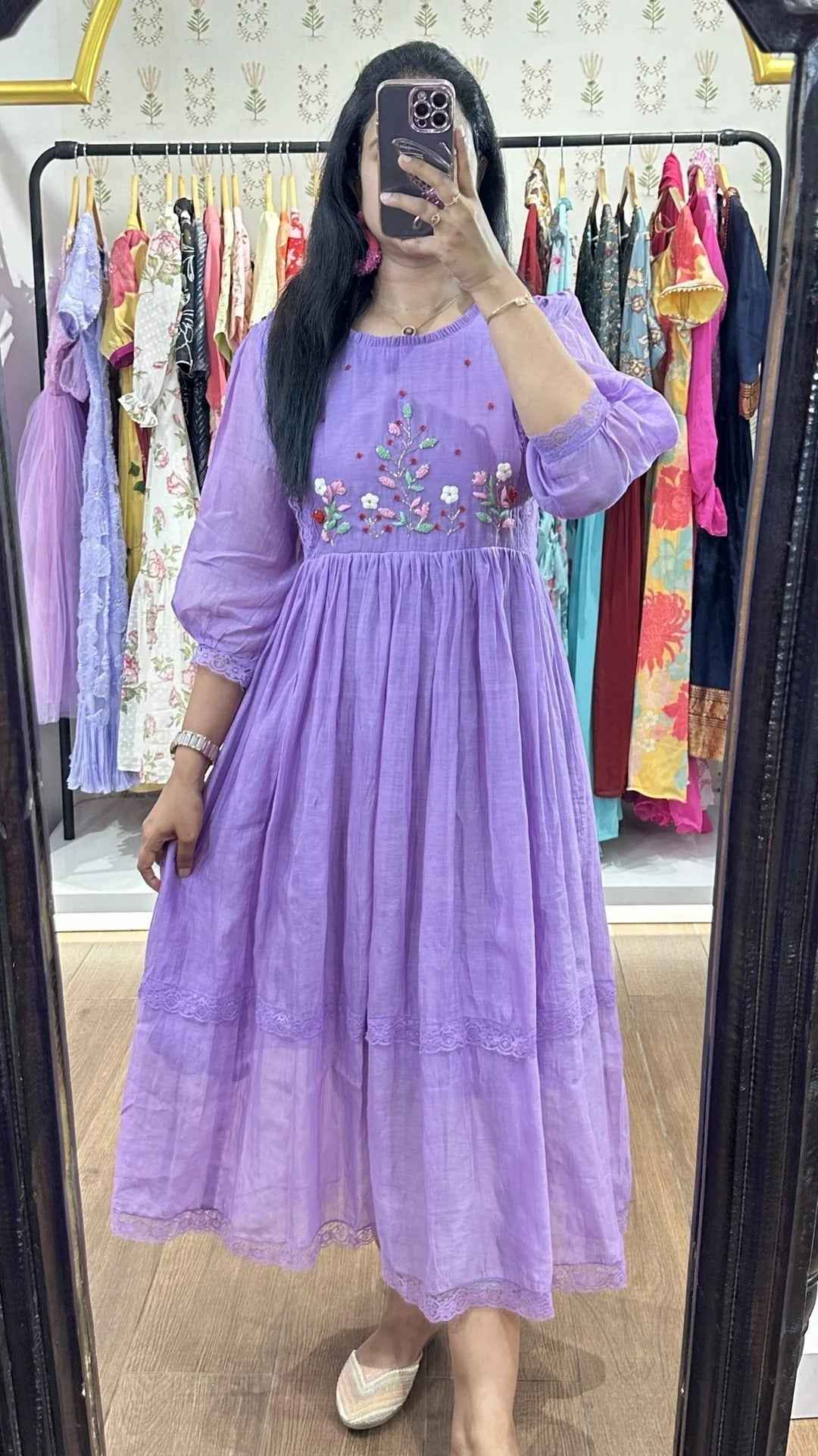 Lavender Mulchanderi Handworked Frock