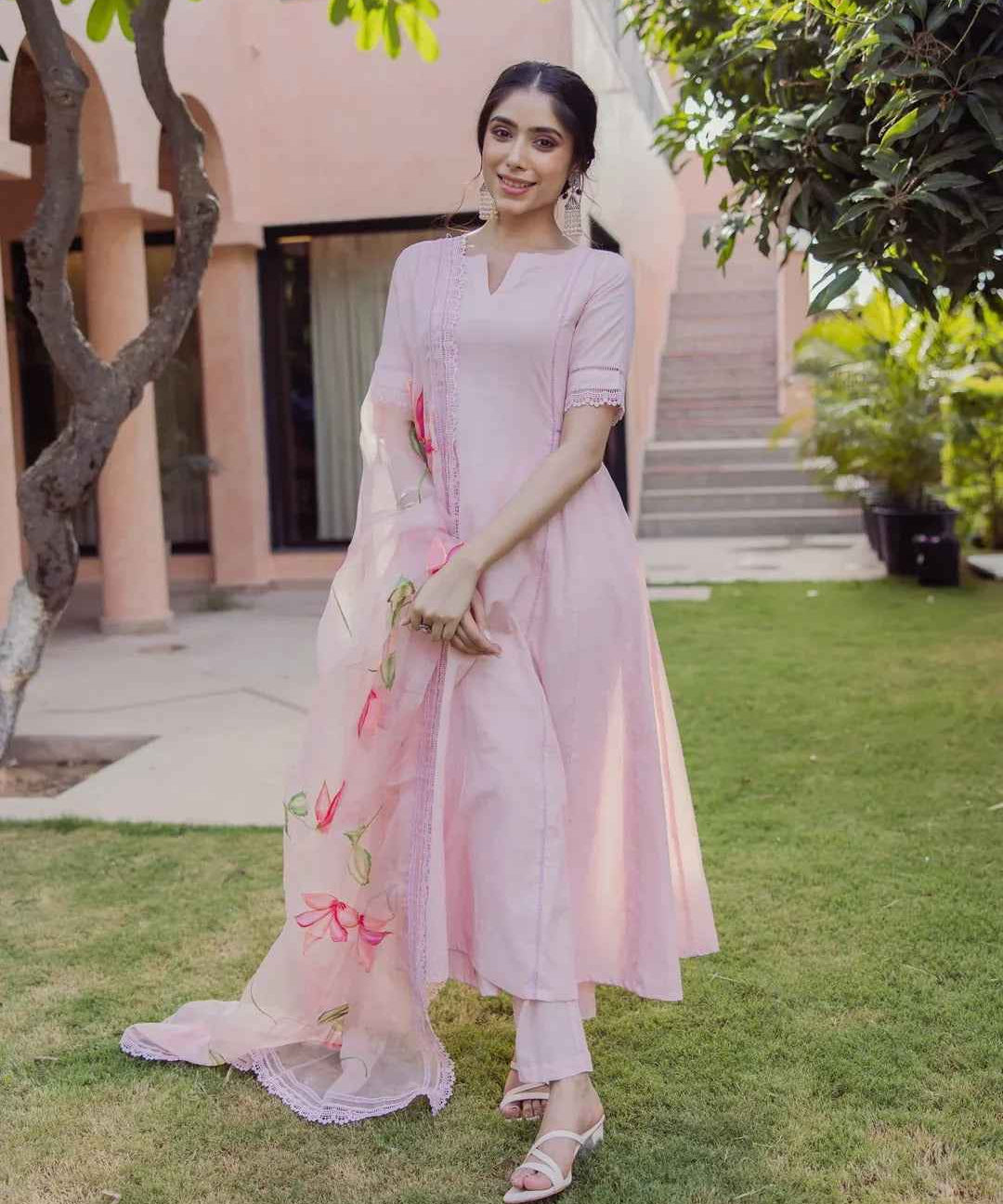 Tide Pink Handpainted Cotton Suit Set