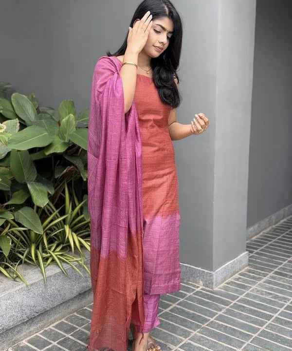 Lady In Pink This jute silk woven salwar suit