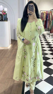 Light Green Mul Chanderi Embroidered Suit Set