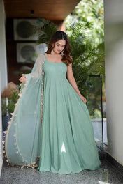 Mint Green Georgette Anarkali Gown with Dupatta