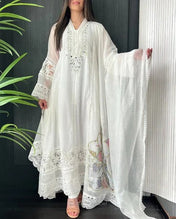 Elegant White Chikankari Embroidered Anarkali Suit Set with Dupatta