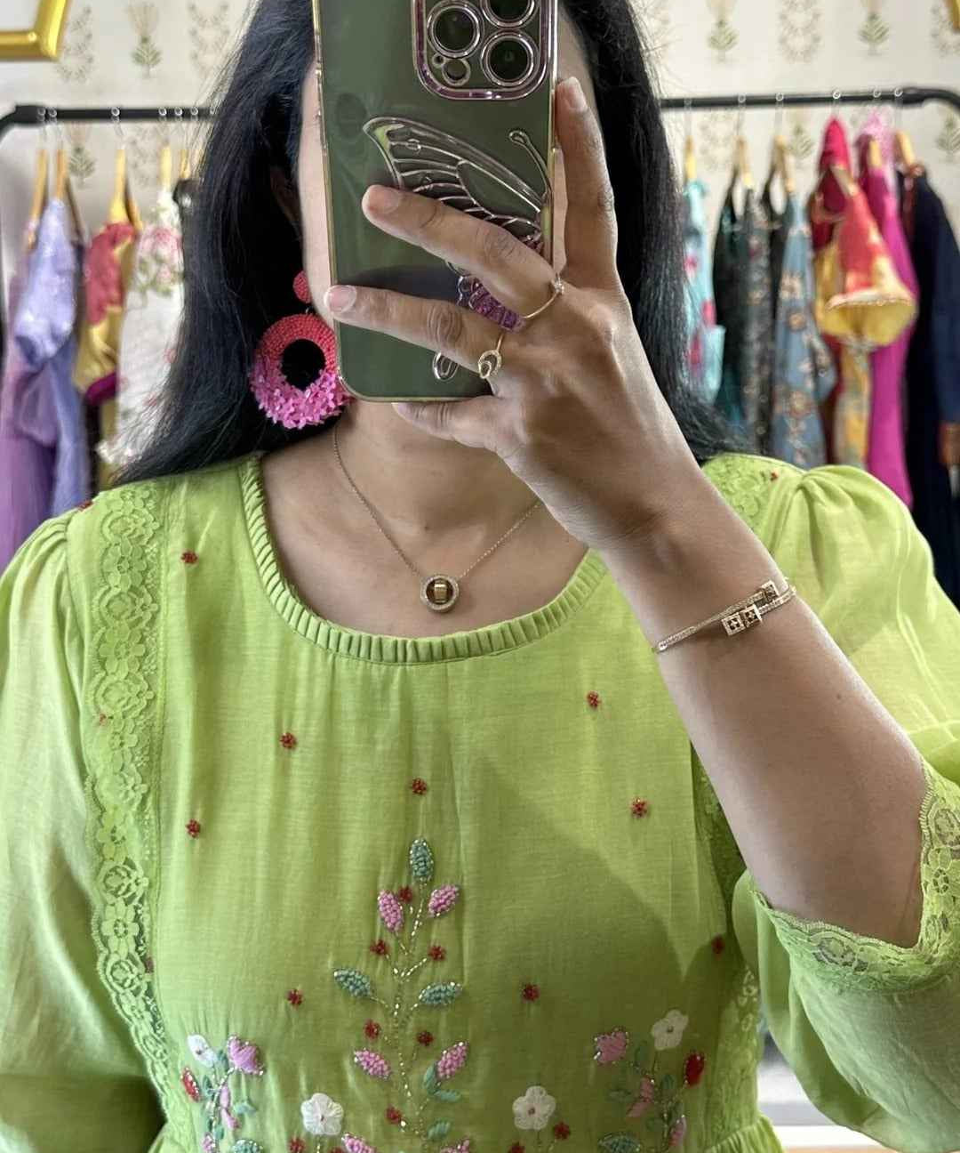 Light Green Mul Chanderi Embroidered Suit Set