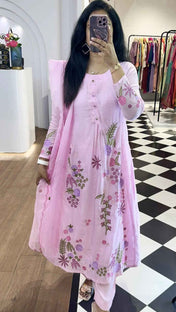 Baby Pink Mul Chanderi Embroidered Suit Set