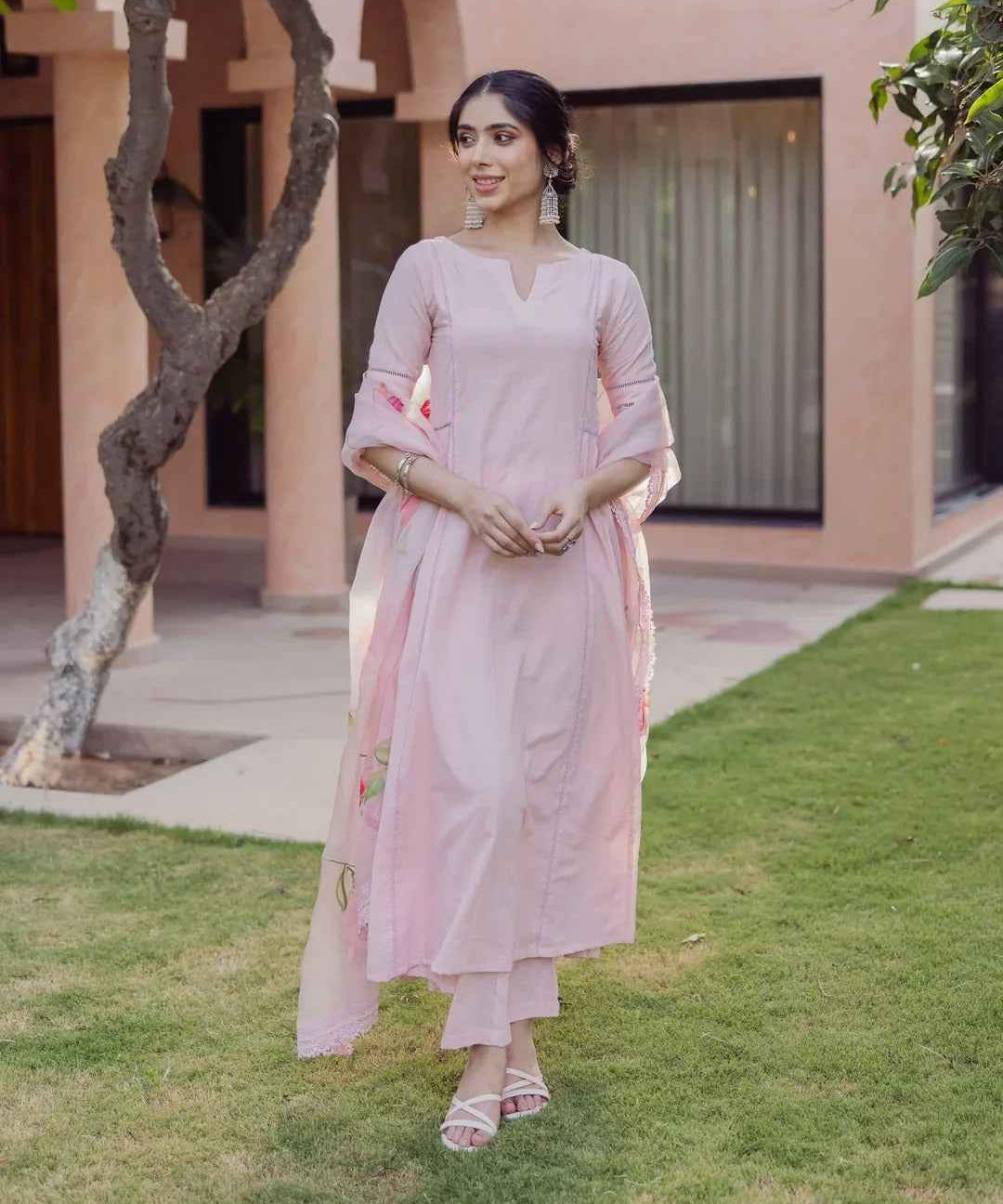 Tide Pink Handpainted Cotton Suit Set