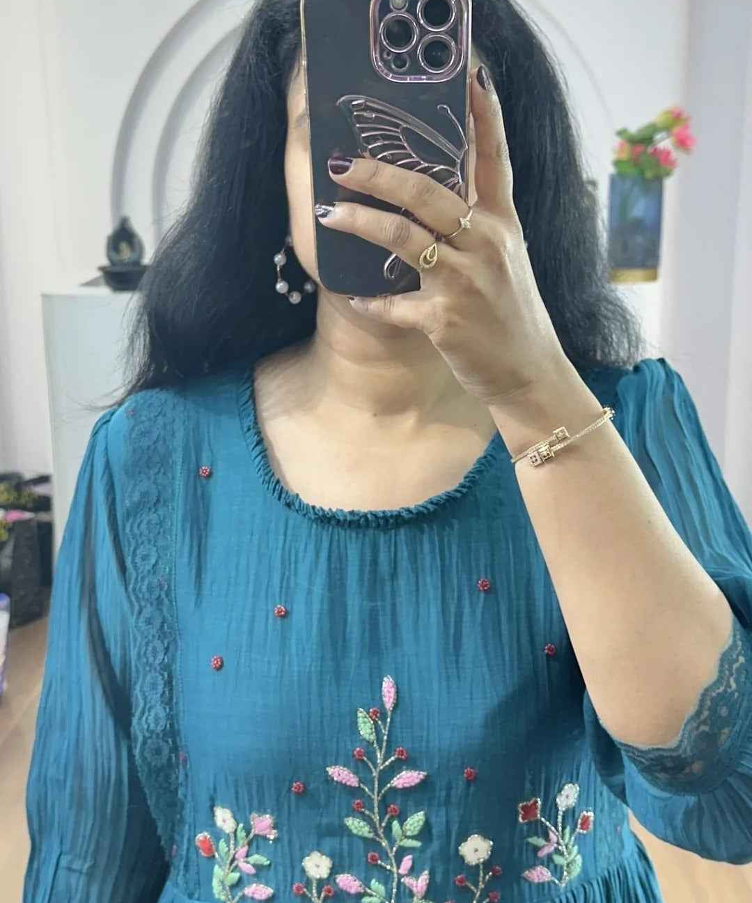 Cobalt Blue Mulchanderi Handworked Frock