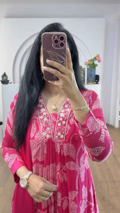 Pink Bandhej Chinnon Aline Suit Set