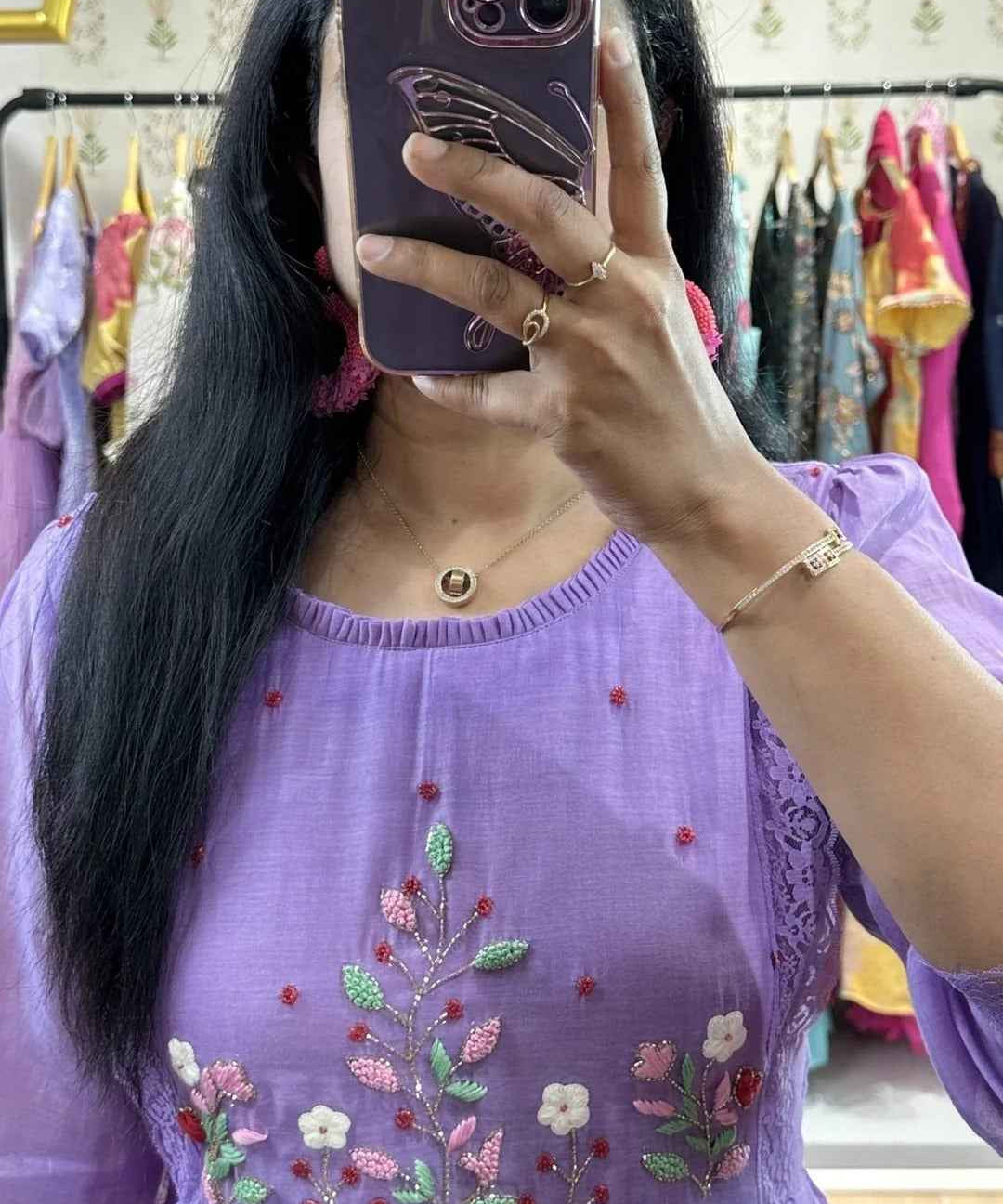 Lavender Mulchanderi Handworked Frock