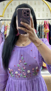 Lavender Mulchanderi Handworked Frock