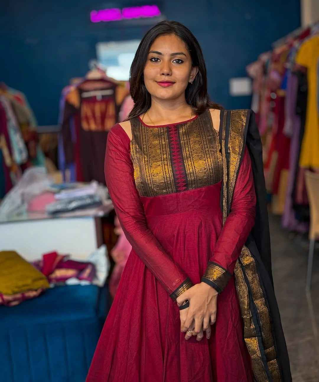 Red Signature Kanchi Cotton Anarkali & Dupatta