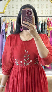 Red Mulchanderi Handworked Frock