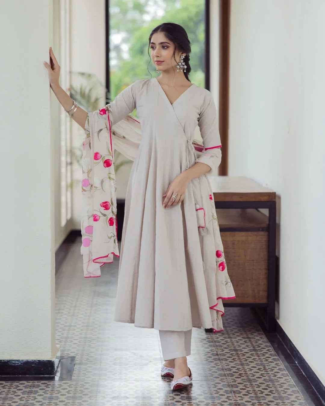 Canvas Grey Handpainted Cotton Suit Set