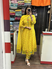Yellow Embroidered Cotton Kurta Set with Dupatta