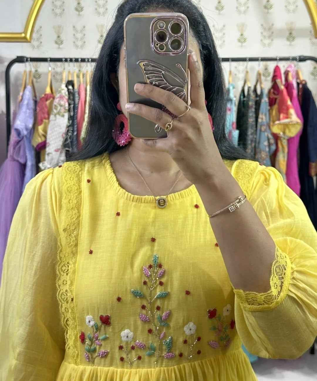 Yellow Mulchanderi Handworked Frock