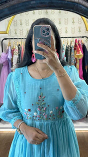 Sky Blue Mulchanderi Handworked Frock