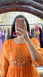 Orange Mulchanderi Handworked Frock